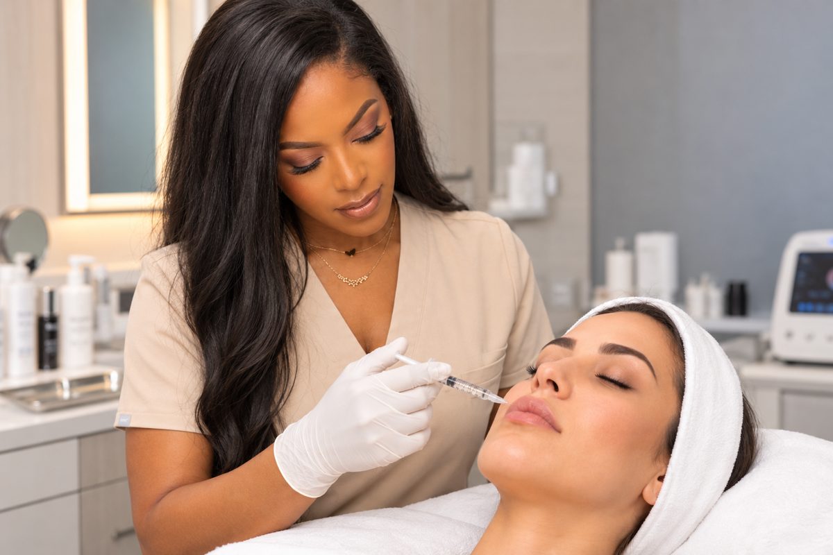 Komi performing a lip filler treatment